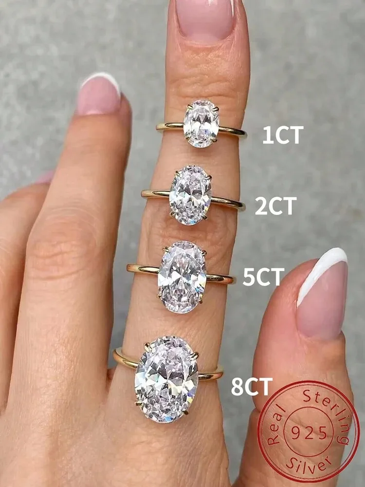 Wunderschöner glänzender 1-8 Karat Zirkon Ovaler Steinring für Damen, 925 Sterling Silber, Verlobungsring, Hochzeit, Luxus, hochwertiger edler Schmuck – Detail 4