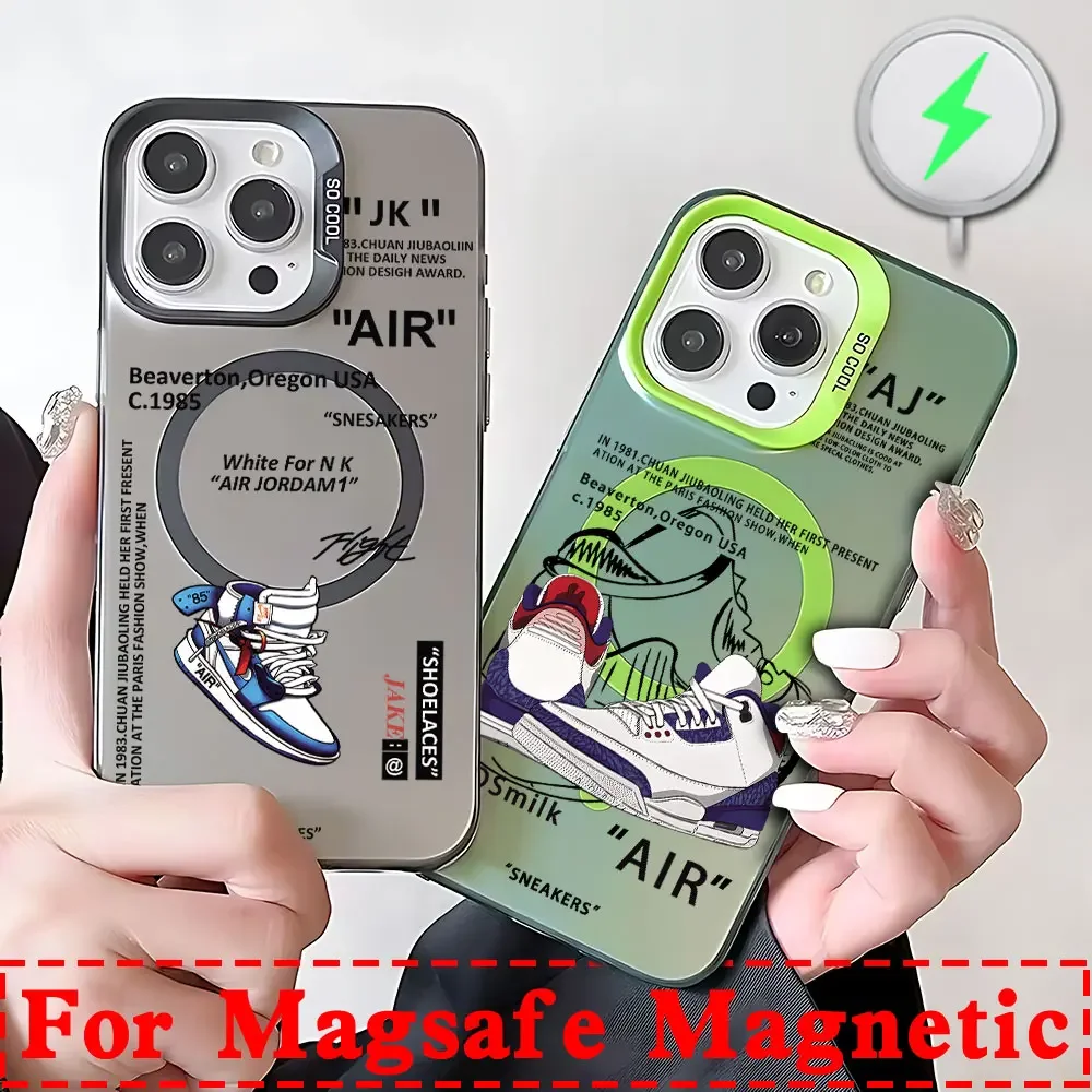 Trend Street Sneakers Label Magsafe Magnetic Phone Case for IPhone 11 12 13 14 15 16 Pro Max Plus Lens Creative Border Cover