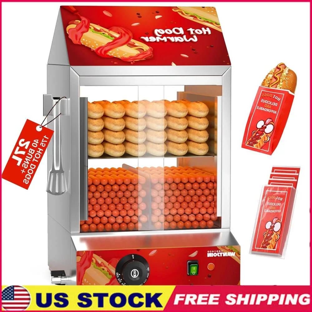 Porta scorrevole in vetro temperato per scaldapolini elettrico a 2 livelli per hot dog può contenere 175 hot dog 40 panini Temperatura regolabile