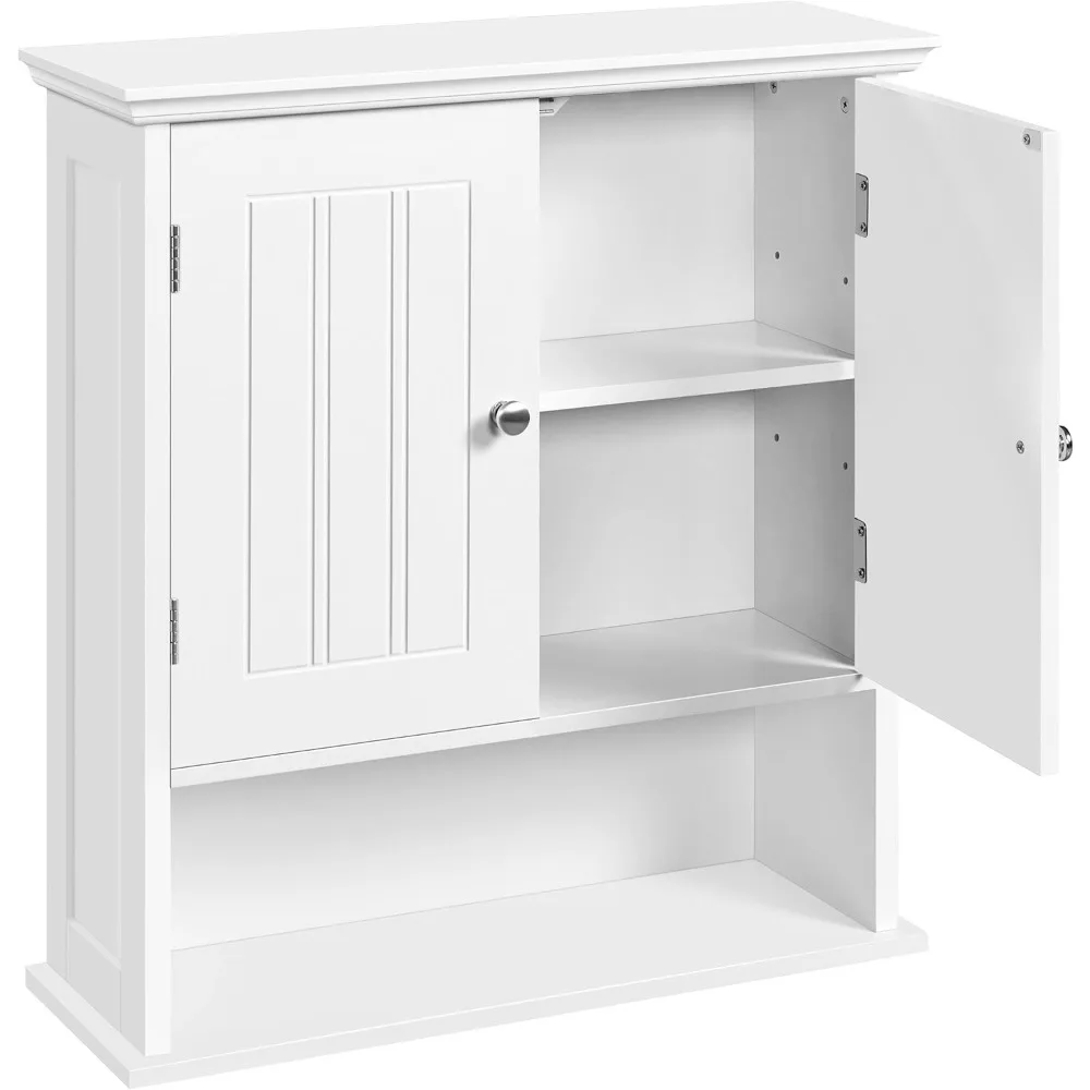 

Bathroom Wall Cabinet with 2 Doors, Medicine Cabinet with Open Compartment and Adjustable Shelf, Storage Cupboard for Living Ro