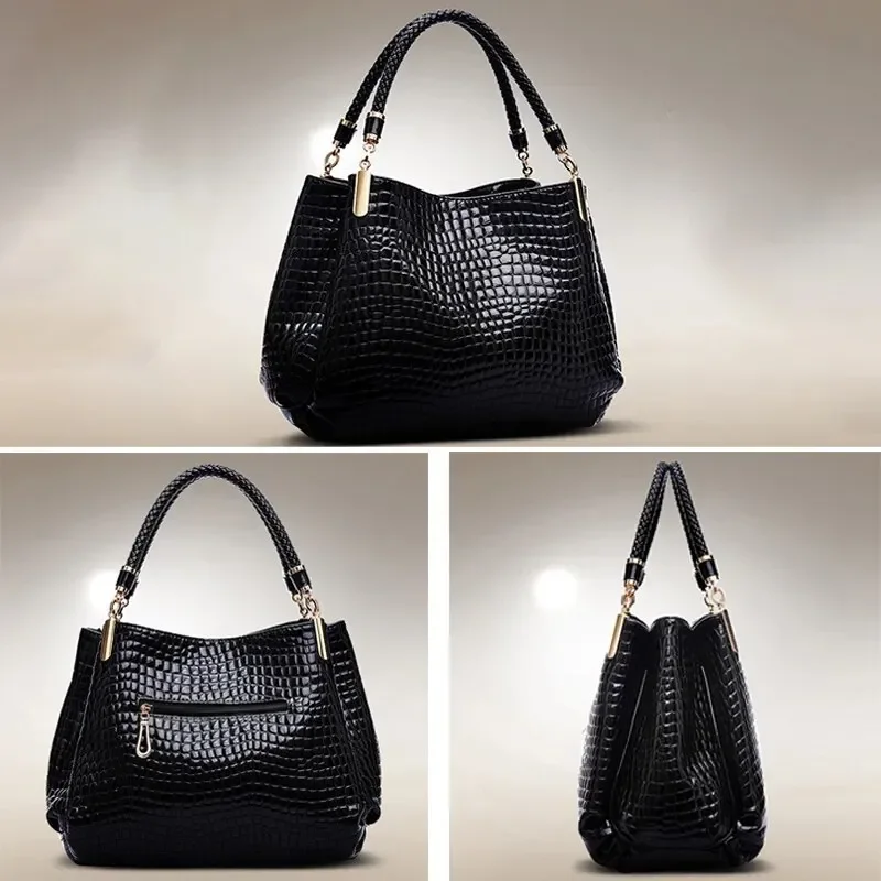 Women\'s Bag Large Capacity Handbag Daily Commuting Women\'s Shoulder Bag Crocodile Pattern Glossy Handbag Shopping