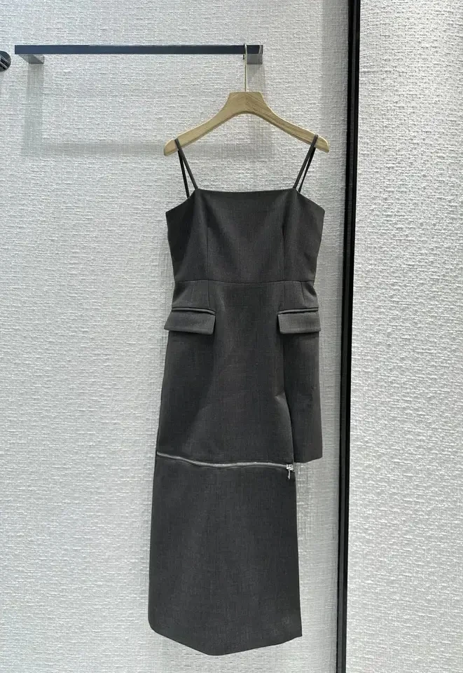 

2024SS Summer Luxury Sexy Women New Grey Sleeveless Asymmtrical Dress for Female