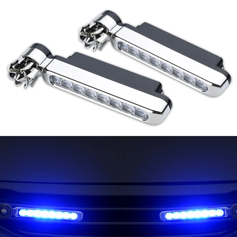 1Pair Car Wind Energy Power Front Grille 8 LED Daytime Running Light Auto Decorative DRL Driving Lamp with Double-Sided Tape