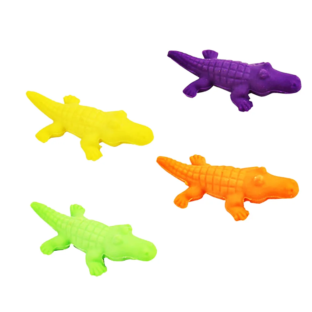 4 Pcs Cartoon Crocodile Erasers Animal-shaped for Kids Pencil Modeling Novelty Toys