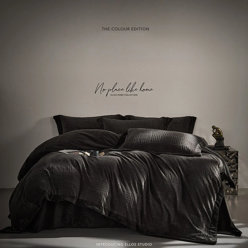 

Customizable striped webbing three-dimensional engraved thickened milk fleece double-sided fleece quilt cover