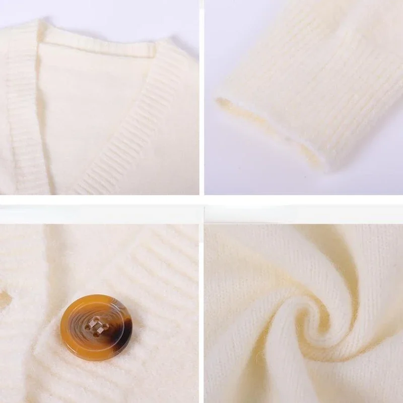 秋 Y2k ニットカーディガン女性のためのクロップド甘いカレッジセーター V ネックオールマッチ韓国スタイル女性の入札長袖