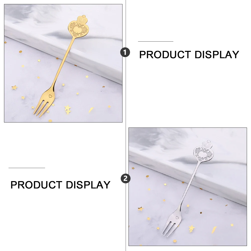 

2 set 2 Sets Stainless Steel Spoon Fork Decorative Crown Elegant Teacup Ice Cream Dessert Cutlery Spoons Easy Clean