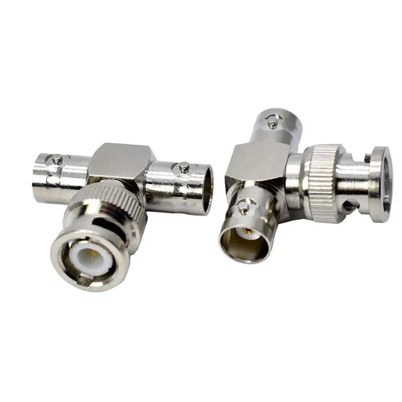 1Pcs BNC Male To Double BNC T Female Adapter Connector 3 Way audio coupler CCTV RF Nickel Plated Brass 50ohm adapter