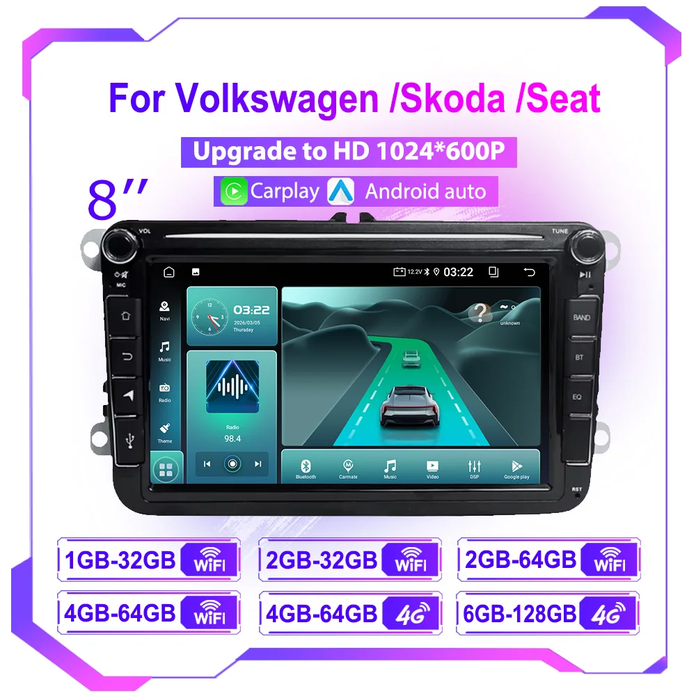 Android 15 For VW Volkswagen T5 Jetta Passat B6 Golf MK6 Tiguan Touran Scirocco Skoda Rapid Octavia 2 Din Auto Radio Carplay GPS
