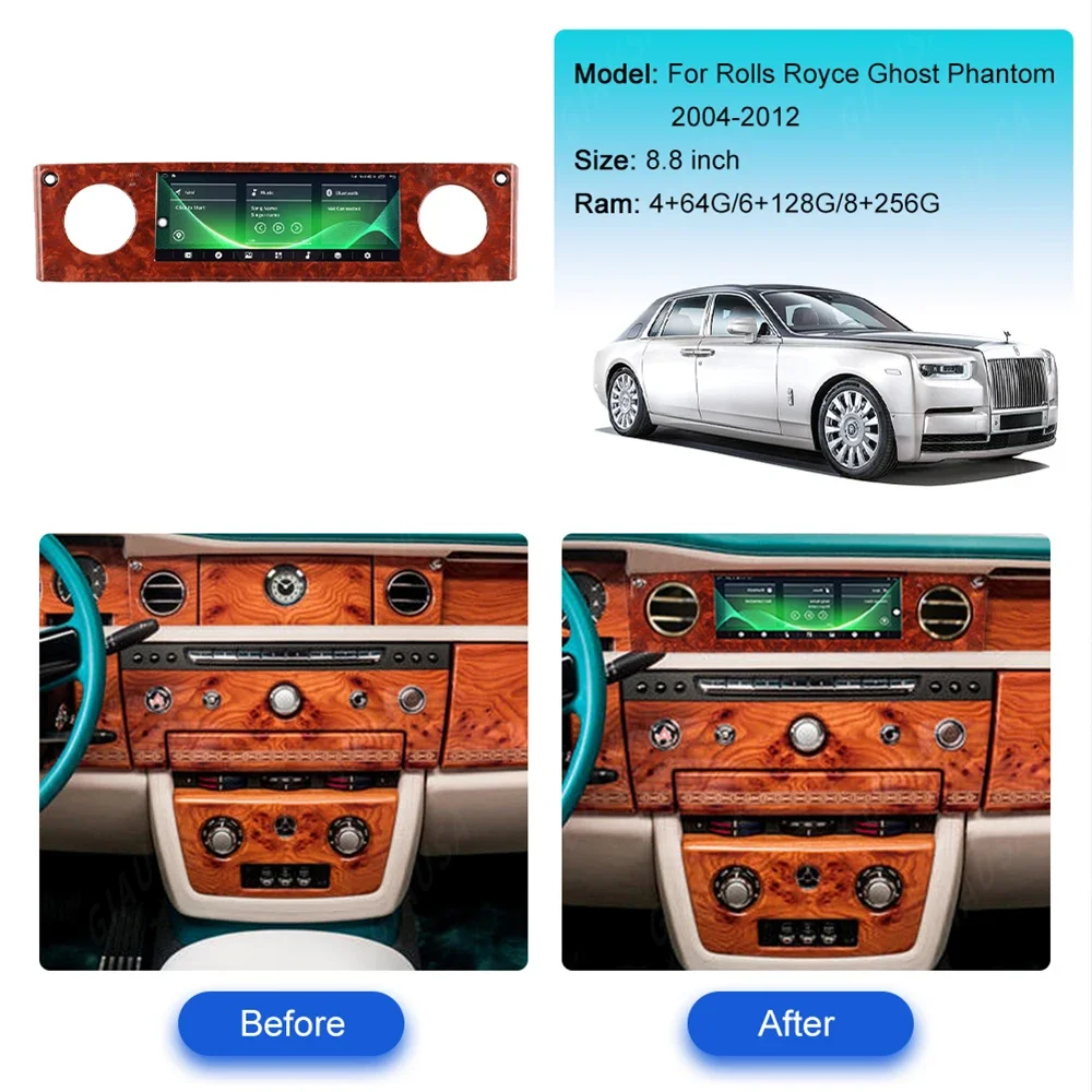Car Radio For Rolls Royce Phantom 2004 2005-2012 Android 13 Auto wireless Carplay Multimedia Player GPS Navigation Stereo screen