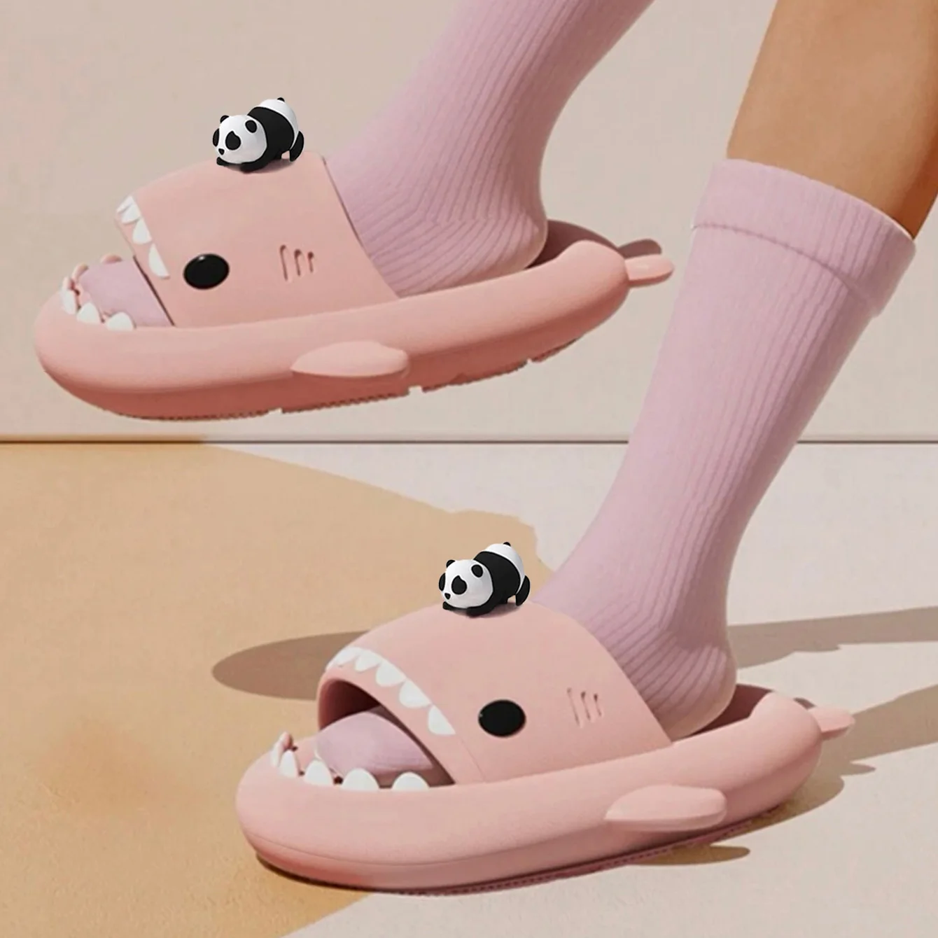 2024 Cute Panda DIY Shark kapcie kobiety mężczyźni letnie buty na platformie 4cm gruba podeszwa antypoślizgowe pary kryty łazienka slajdy plażowe