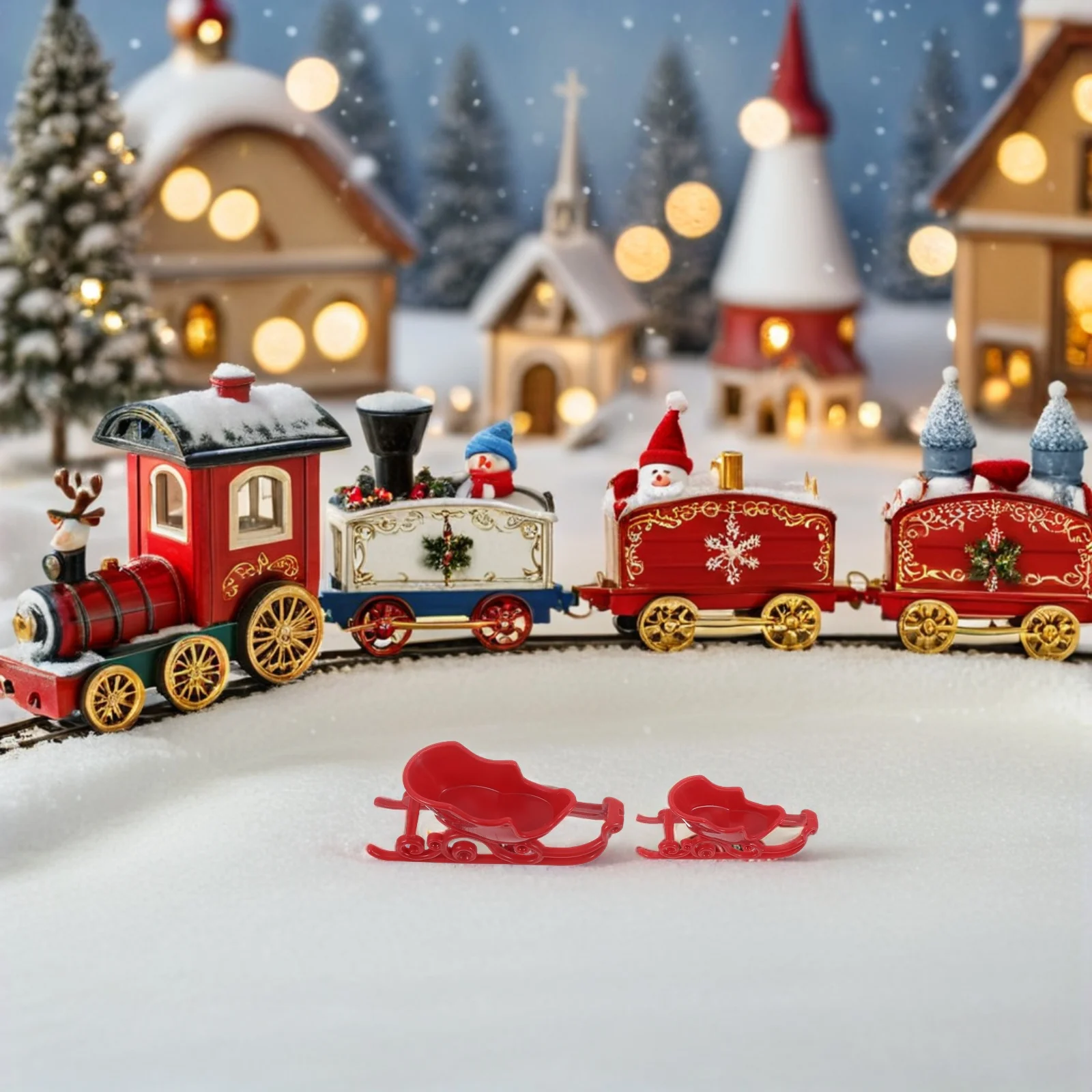 

24Pcs Christmas Mini Sleigh Ornament Red Plastic Sled Desktop Decor Snow Scene Xmas Holiday Table Centerpiece Mini Sled
