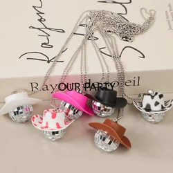 1Pc Cowgirl Cowboy Hat Mirror Disco Ball Neckalace Pendant for Disco Theme Birthday Wedding Bachelorette Party Favors Decoration