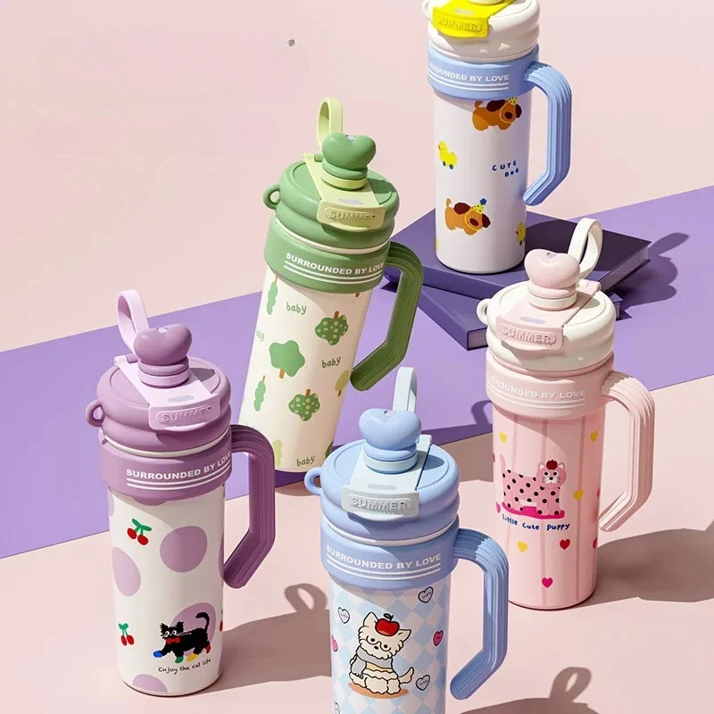 

700ml Ice Cup Stainless Steel Cold Water Bottle Dual Spout Tea Infuser with Handle Dust Cap for Outdoor Office Car Use