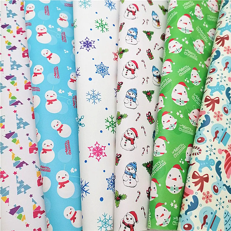 Christmas Faux Leather Sheets Snowmen Custom Synthetic Leather Smooth Felt Backing Leather For DIY Craft Sheets Mini Rolls W239