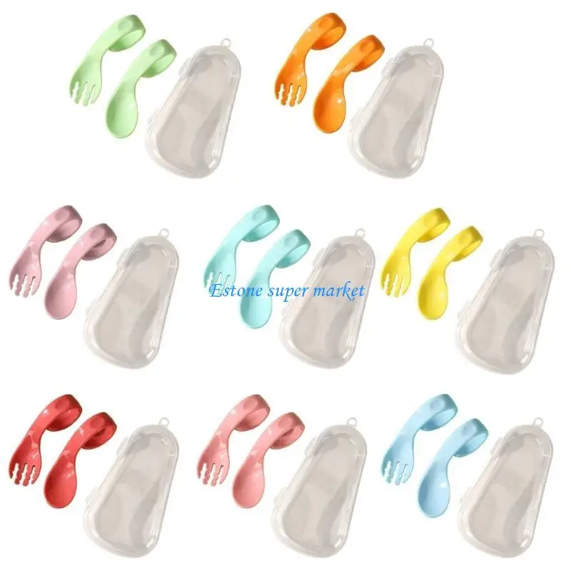 

090B Babies Utensils Spoons Forks Set with Travel Safe Case Toddler Babies Feeding