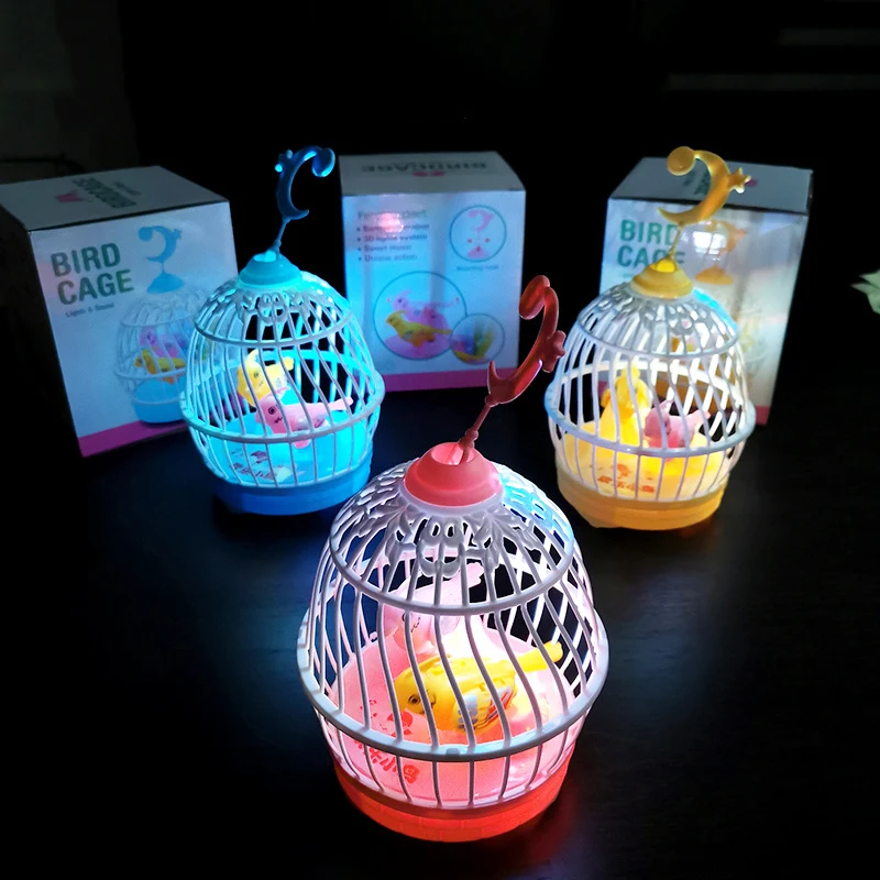 New Simulation Sound Control Bird Cage Fun Electric Sensor With Light Mini Bird Cage Creative Singing Birds Chirping Kids Toys