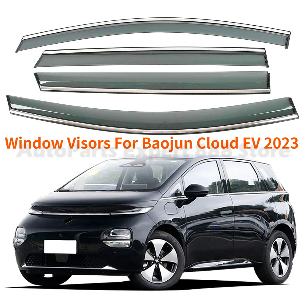 For Baojun Cloud EV 2023 Window Visor with Stainless Steel Strips Vent Visor Weather Shield Thickening Type