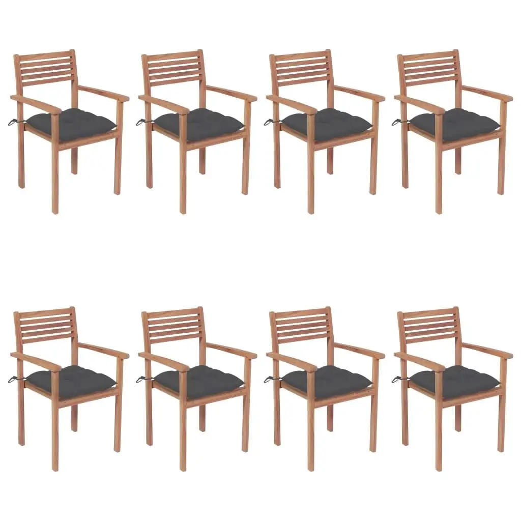 

Stackable Chair Set of 8 Anthracite Teak Hardwood Polyester Garden Dining Chairs