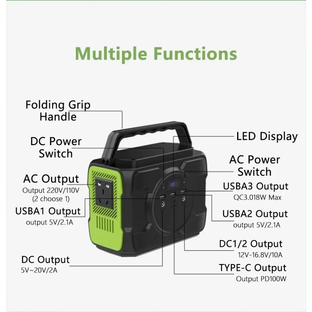 200W Power Station 173Wh 240V Solar Generator Portable 48000mAh 110V DC AC Power Supply Emergency for Outdoor Camping Home Travl