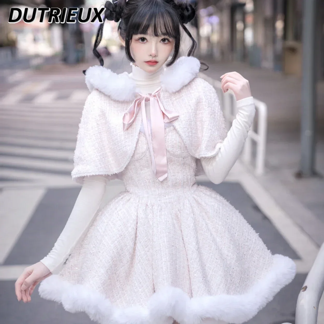 

Платье принцессы без рукавов, зимнее женское платье High Sense Lolita Sweet Fluff, топ-топ, платья и нижняя рубашка, накидка, комплект из 3 предметов