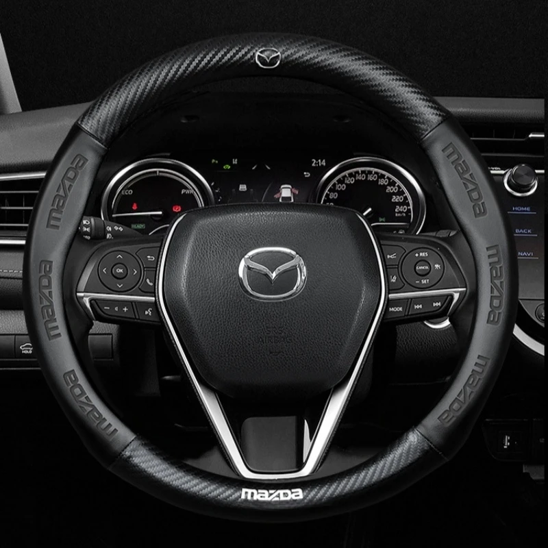 

Car Steering Wheel Covers Carbon fiber Suede For Mazda 3 5 6 SKYACTIV Axela Atenza CX30 CX5 CX8 CX9 MX5 RX8 RX7 BT50 Accessories