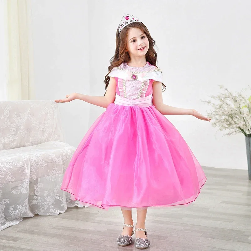RT01 Girls Sleeping Beauty Aurora Cosplay Dress Off Shoulder Prom Gown Children Halloween Carnival Gift Fancy Party Princess*Jk2