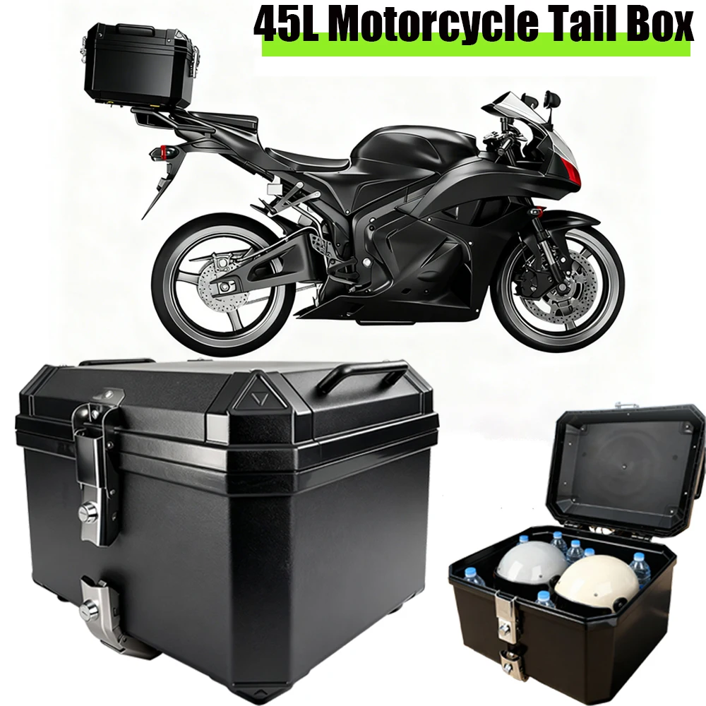 45L Double Lock Large Capacity Plastic Motorcycle Tail Box Waterproof Helmet Luggage Storage Box Anti-Theft Lock Trunk