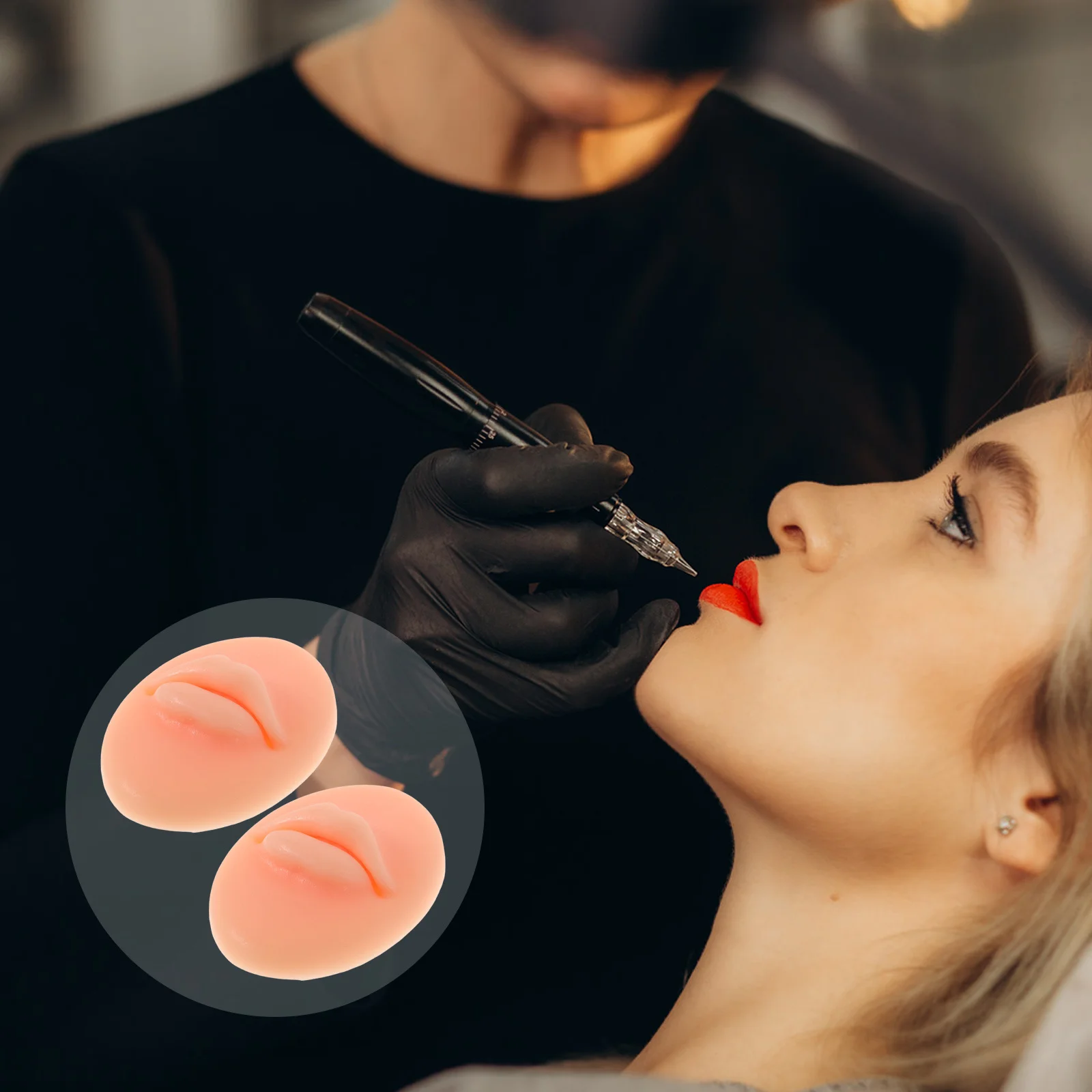 

2Pcs Silicone Tattoo Practice Lip Realistic Artificial Lips for Makeup Training Portable Elastic Soft Fake Big Lips Tattooing