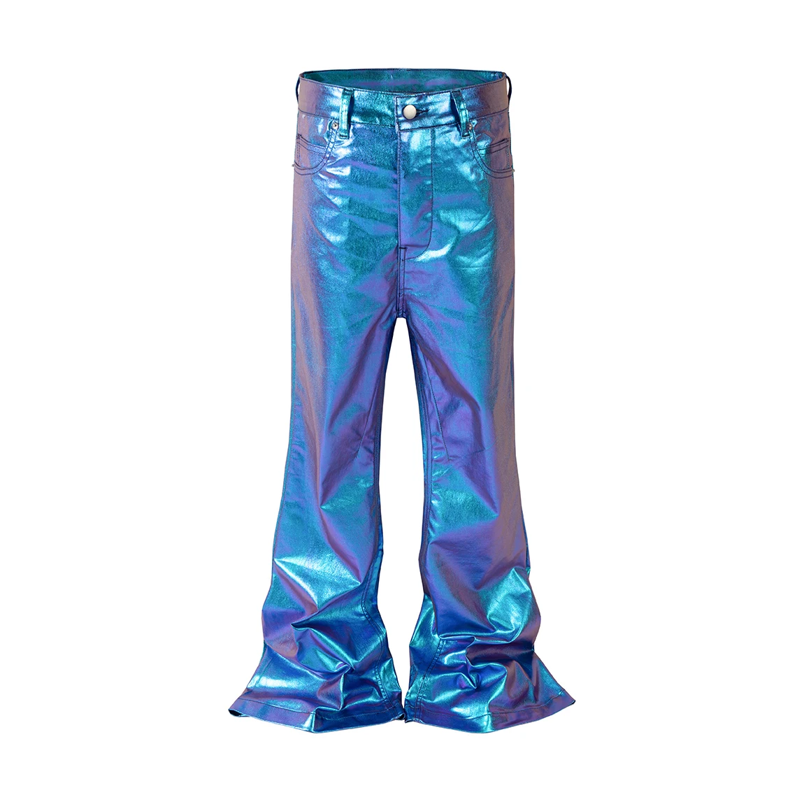 

Hip Hop Multicolor Fluorescence Coated Wax Printing Flared Jeans High Street Slim Fit Micro Flared Pants for Men Y2k Clothes