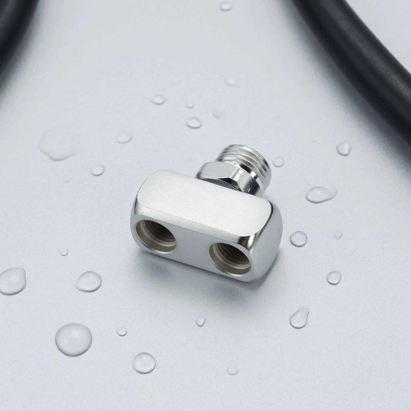 Low-Pressure Splitter Adapter Plated Metal Finish Dive Regulator Splitter Threaded Regulator Connector Rectangular Block Shape view 2