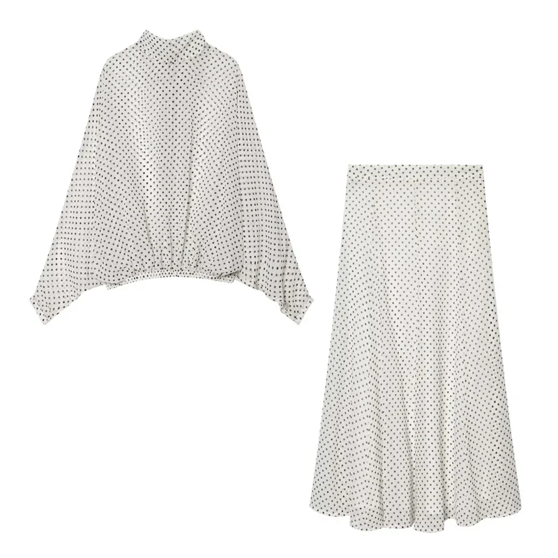 MUJER Polka Dot Blusen Damen Halbtransparente Blusen und Röcke Set Urlaubs-Strand-Tops für Frauen Langarm Casual Blusen – Detail 2
