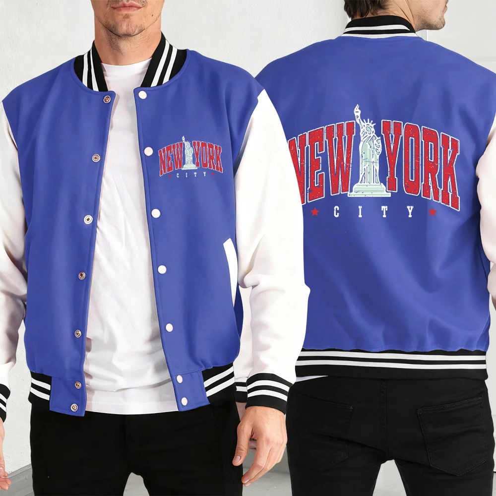 

The Statue Representing New York Jacket Man Fashion Loose Baseball Jersey Autumn Hip Hop Streetwear Fleece Unisex Retro Clothing