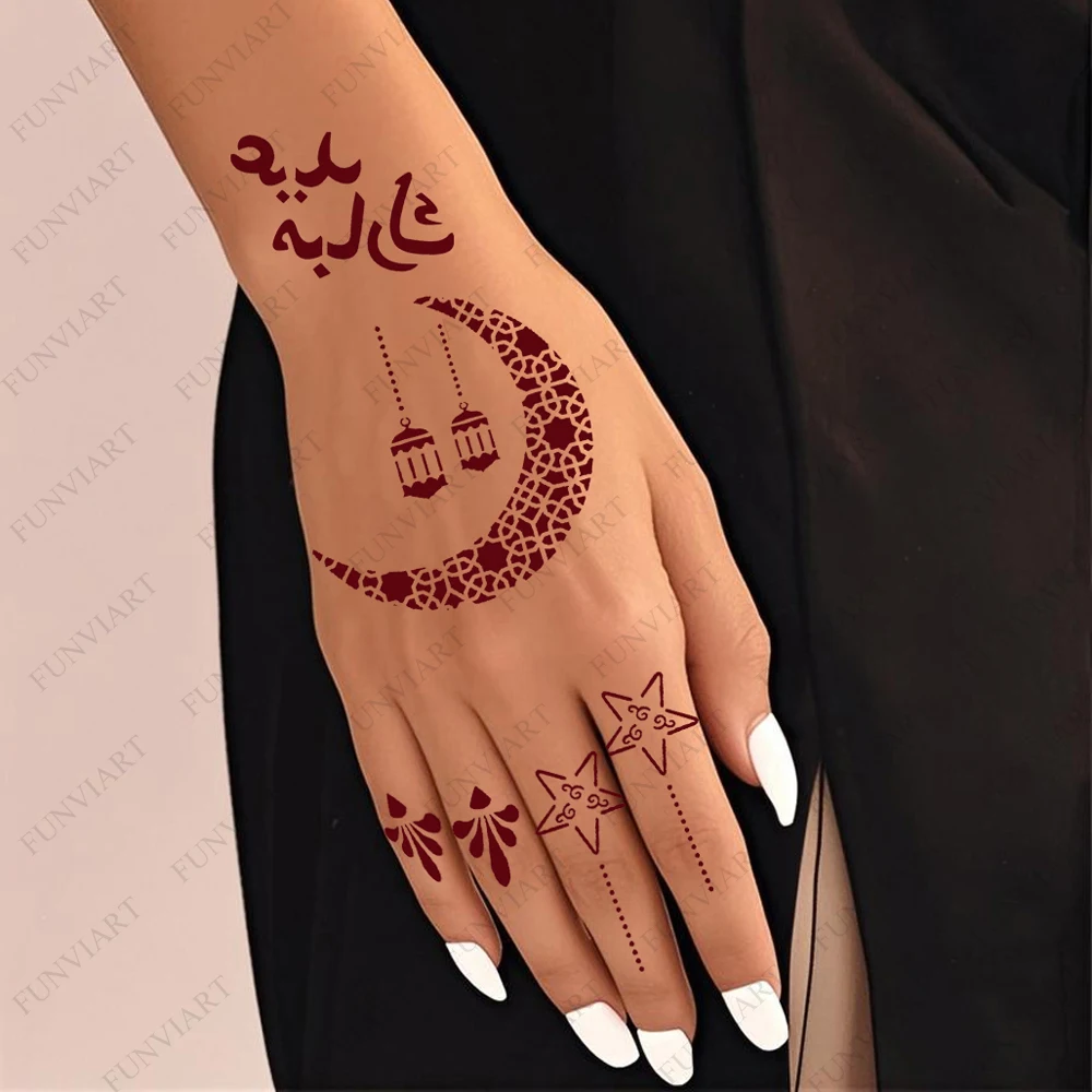 Reusable Henna Stencils Moon Pattern Tattoo Template for Women Hand Fingers Henna Tattoo for Festival Body Painting
