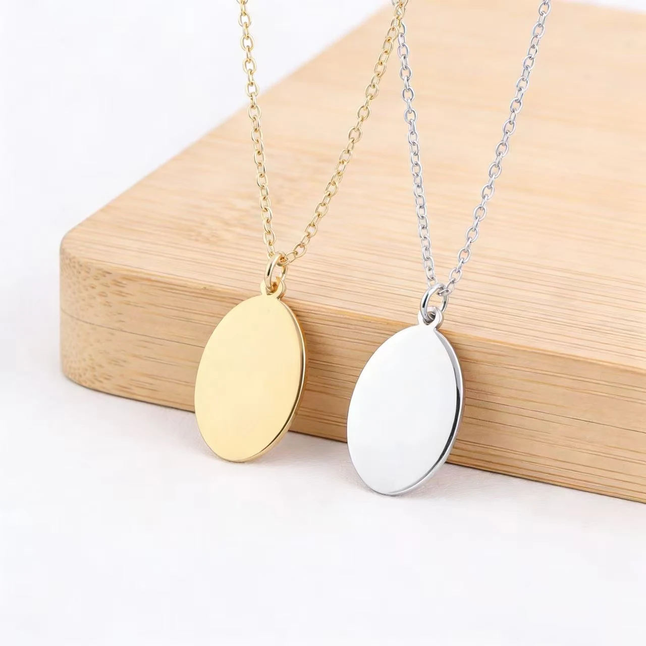 10pcs/lot Mirror Polished Stainless Steel Blank Bar Tag Charms Necklace Elliptic Disc Stamping Pendant for Jewelry Gift