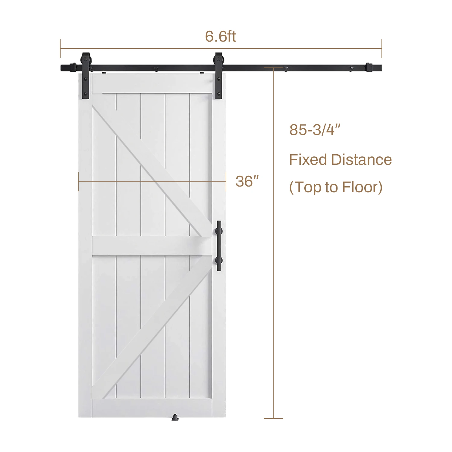 36in x 84in Sliding Barn Door and 6.6FT Hardware Kit Included, White Interior Slide Door Slab Covered with PVC Surface