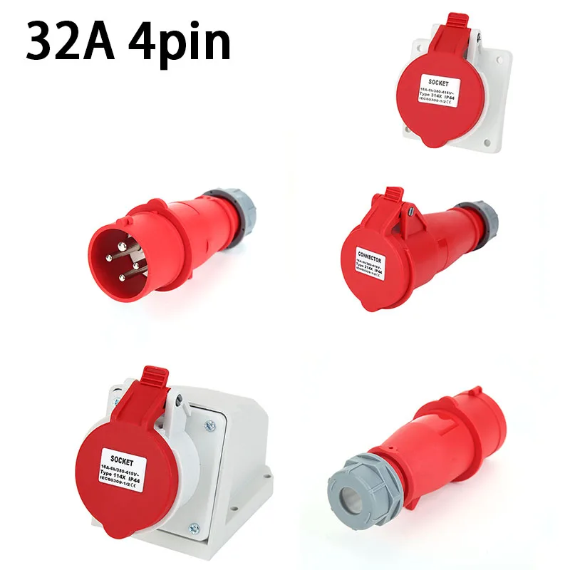 

IP44 Industrial Plug and Socket Waterproof Connector 32A 3P+E 4 Pin Electrical Connection Wall Mount Sockets 220-240V High Power