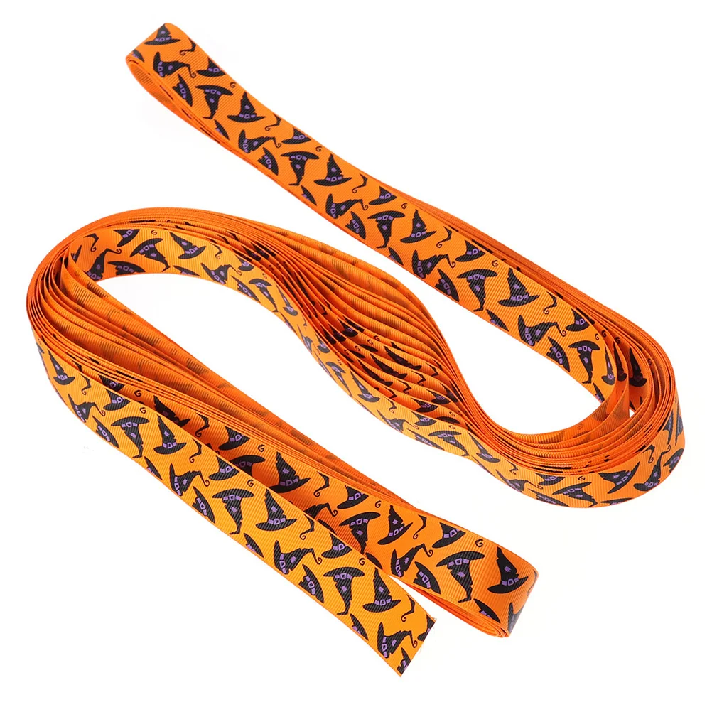 

Halloween Orange Ribbon with Hat Pattern for Hair Bows Clothes Craft Gift Wrapping DIY Party Decoration Halloween Printed Ribbon