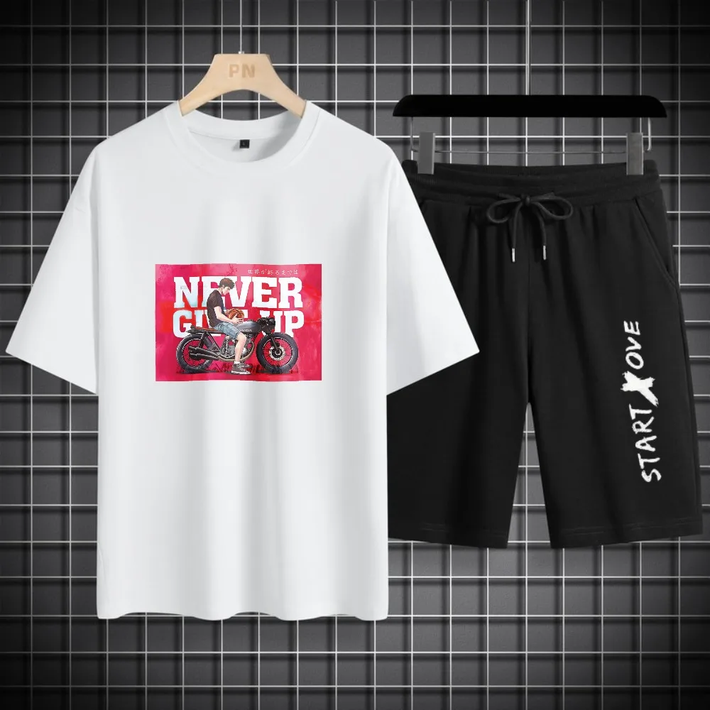 

2026 Summer Men's Sets tracksuits Casual Ice Silk Men's Sports T-shirt+Shorts Trend Basketball Set Quick-drying sportswear man