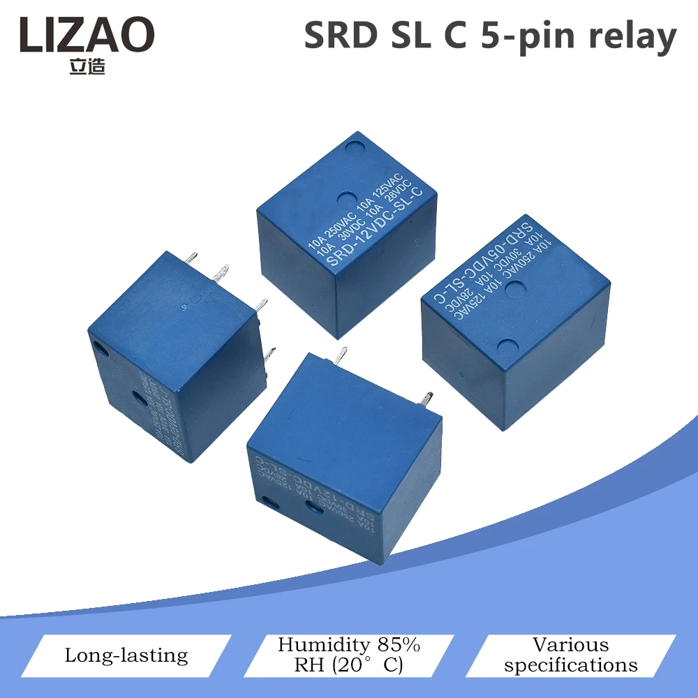 1/5/10PCS SRD-SL-C 5 Pin Mini Electromagnetic Relay 10A Load 3V/5V/6V/9V/12V/24V/48V Multiple Coil Voltage