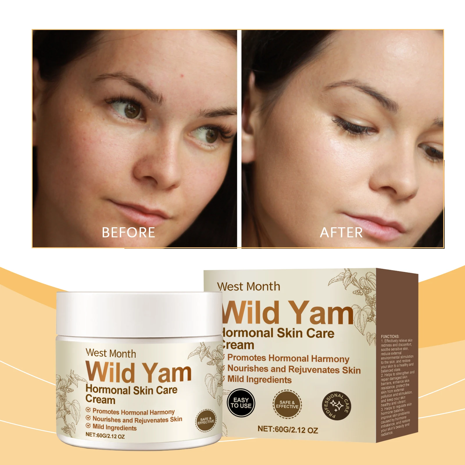 

WEST MONTH Wild Yam Hormonal Skin Care Cream Effectively Relieve Skin Redness and Discomfort Soothe Sensitive Skin 2.12 OZ