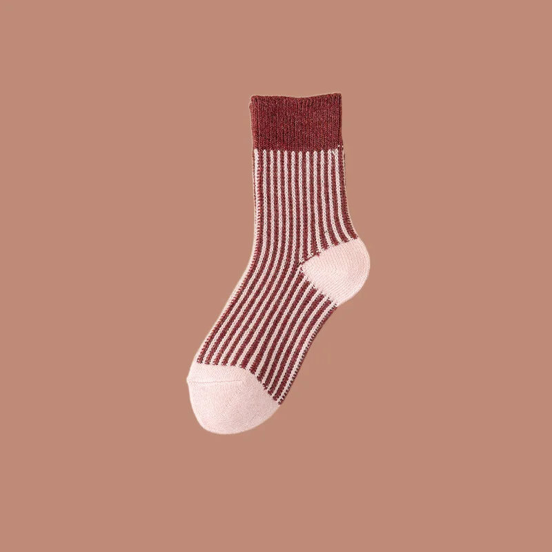 

2/6 Pairs Autumn and Winter New Socks Women's Mid-tube Socks Double Needle Vertical Stripe Splicing Wool Socks Thick Warm Socks