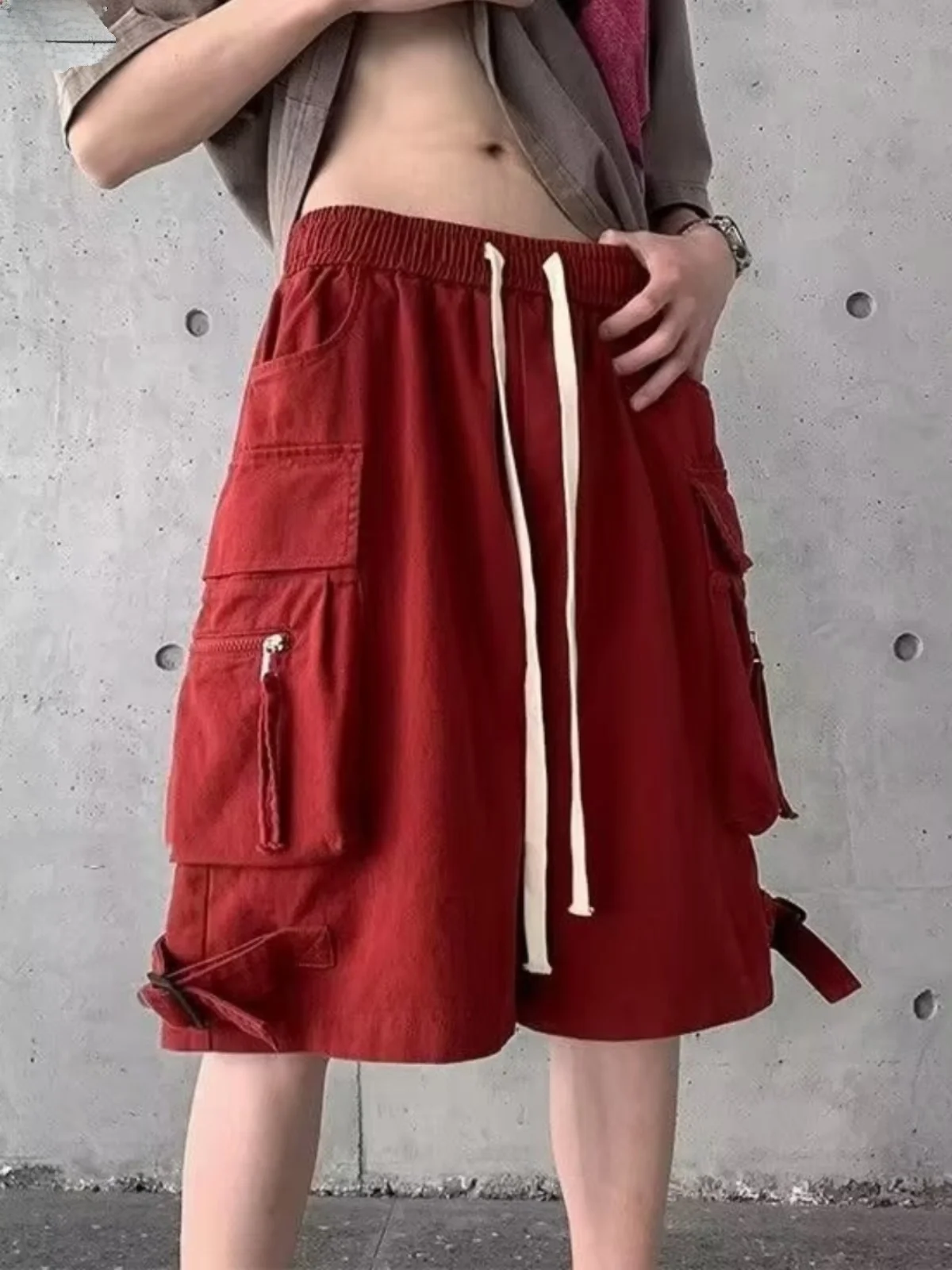 

American Sle Hiphop High Street Pure Color Спецодежда orts Мужские повседневные летние свободные брюки с несколькими карманами в пять четвертей