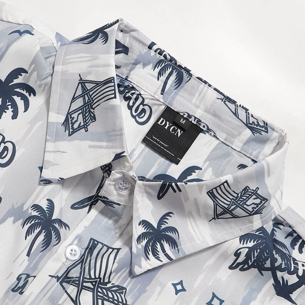 Chemise hawaïenne à manches courtes pour hommes et femmes, imprimé AMP Tree, chemise de plage Azure, chemise Hip Hop unisexe, bleu foncé, rentabilité ha, mince, Y-2K