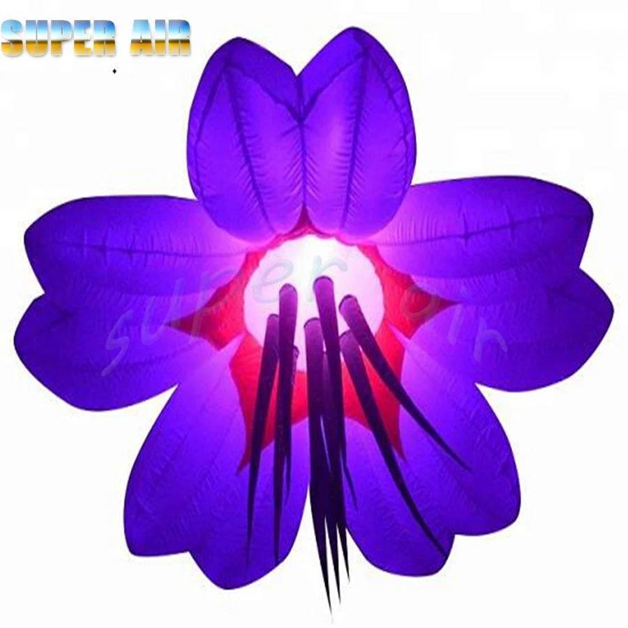 giant beautiful hanging inflatable white light flower with stamen for decoration