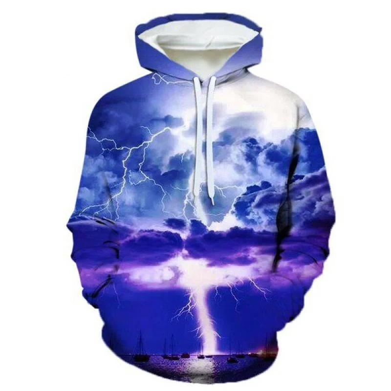 Natural Lightning Hoodies For Men 3D Printed Spring Autumn Hooded Sweatshirt Women Popular Streetwear Kids Coat Clothing