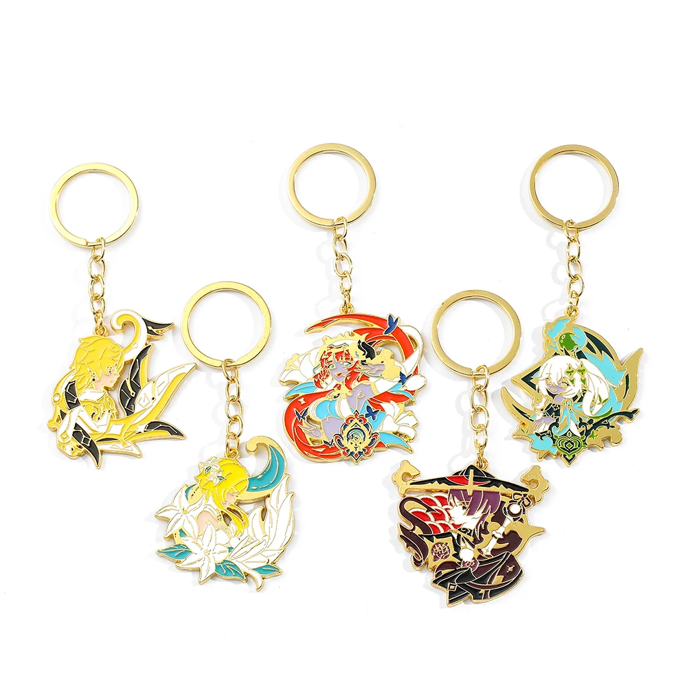 Anime Game Genshin Impact Figure Key Chain Cartoon Figrue Xiao Keqing Enamel Pendant Keyrings for Backpack Ornament