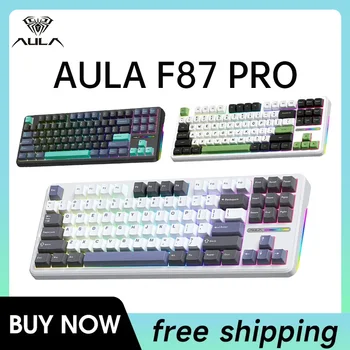 Aula F87 PRO 기계식 키보드, 3 가지 모드, 2.4G, USB, 블루투스 트라이 모드, 87 키 핫스왑 RGB PBT 게임용 키보드 