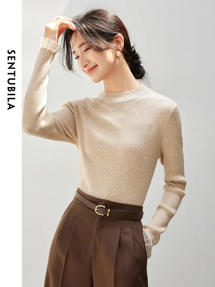 

SENTUBILA Basics Wool Blend Sweater Women Jumper 2024 Autumn Winter Long Sleeve Pullover Knitted Tops Female Knitwear W43H56566