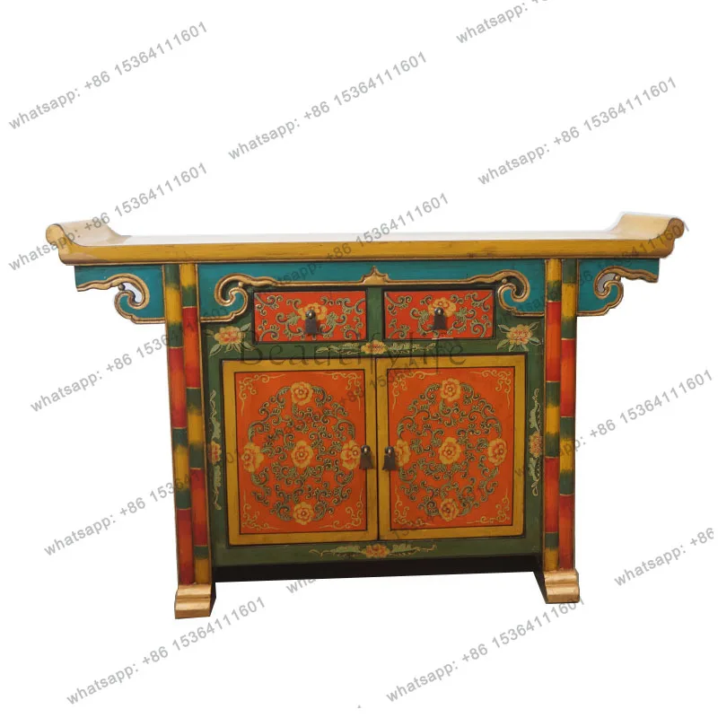 Painted simple upturned head porch partition cabinet solid wood retro old hand-painted locker
